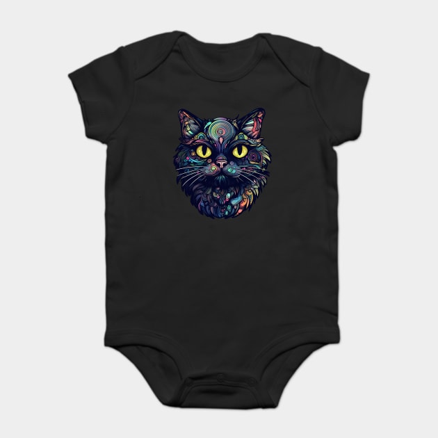 Dark Swirling Rainbow Fur Kitty Baby Bodysuit by Luxinda